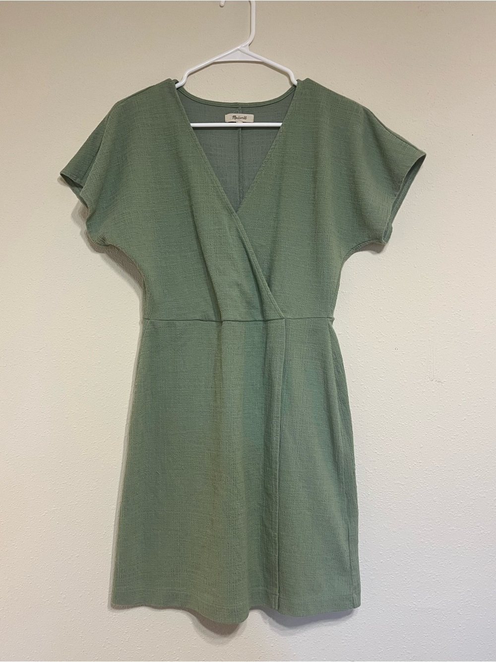 Madewell Relaxed Wrap V-Neck Dress in Sage Green